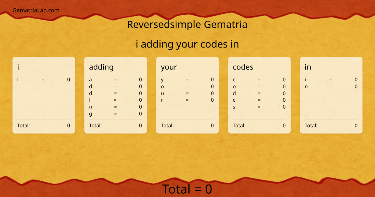 i adding your codes in in reversedsimple Gematria
